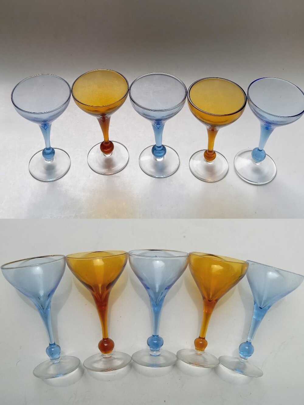 MCM Cordial Cocktail Glasses Ball Stem Multicolor Harlequin Set of 5 Hand Blown